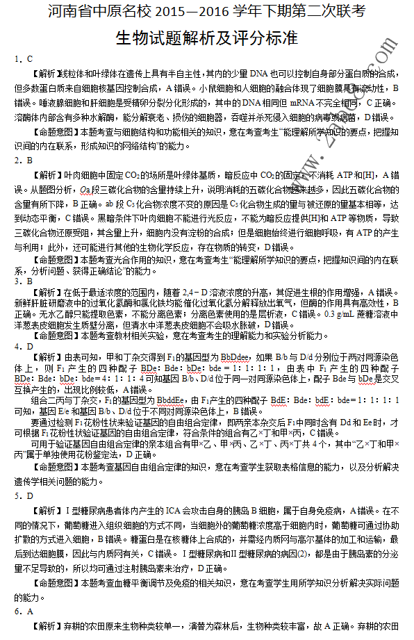 1460882997326814.png 2016中原名校联考理综答案中原名校2016年高考仿真模拟四月份联考理综试题