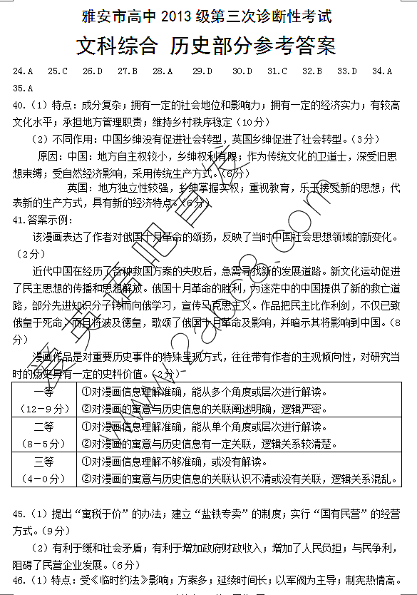 1461327812854139.png 2016雅安三诊文综答案雅安市高2013级第三次诊断性考试文综试题答案