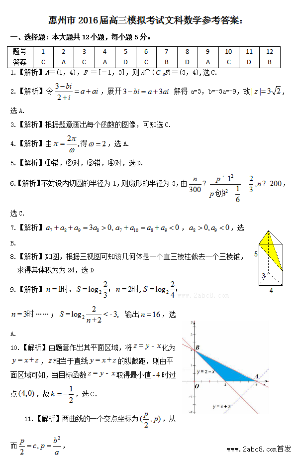 2016����һģ��ѧ�𰸻�����2016�����ģ�⿼���Ŀ���ѧ�����