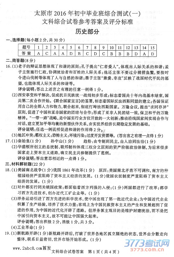 2016̫ԭпһģ۴̫ԭ2016бҵۺϲһĿۺԾ